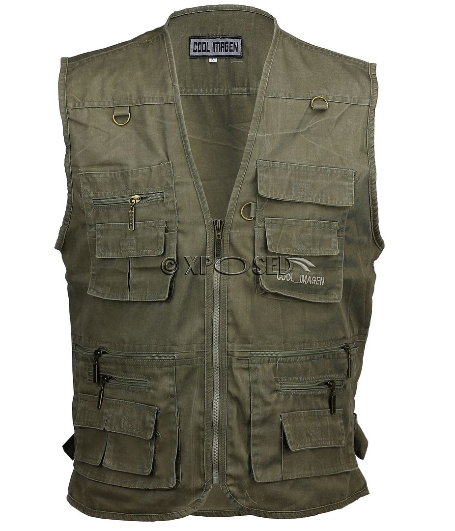 Mens Classic Denim Cotton Fisherman Waistcoat Multi Pocket Zip Gilet